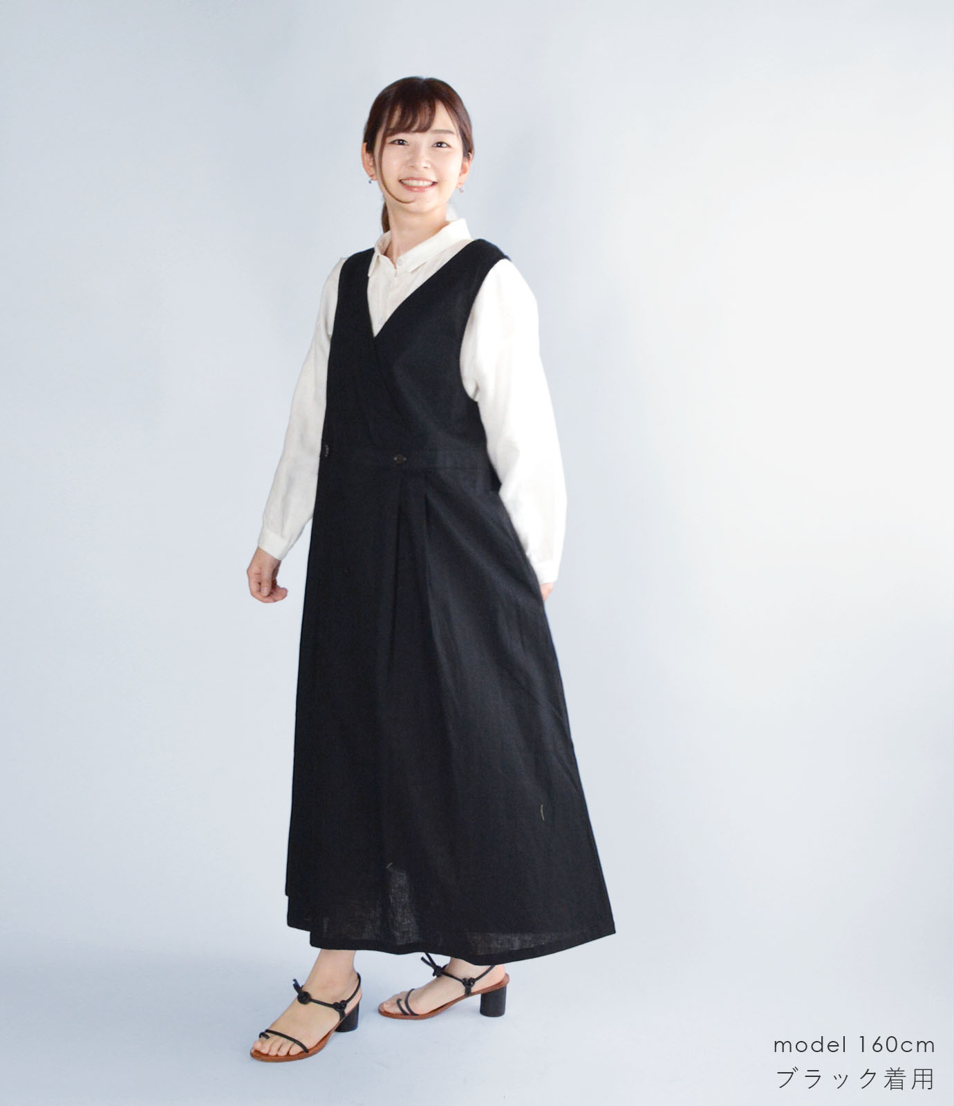 リネンコットン Vネック サロペットワンピース レディース | 麻 ワンピース サロペット タック ジャンパースカート ns-24506 |  | 17