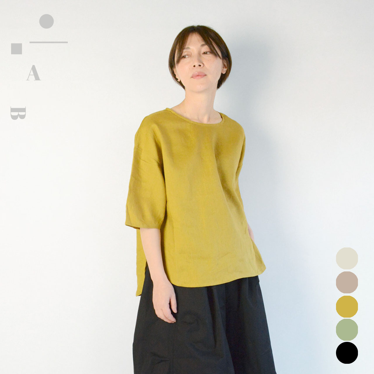 【新作 New】リネンブラウス レディース 5分袖 無地 麻100％ クルーネック Tシャツ カットソー ナチュラル カジュアル トップス 涼しい ゆったり 天然素材