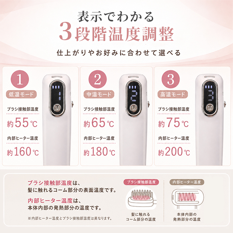 コンパクト ヒートブラシ USB充電式 コードレス ヘアブラシ ヘア