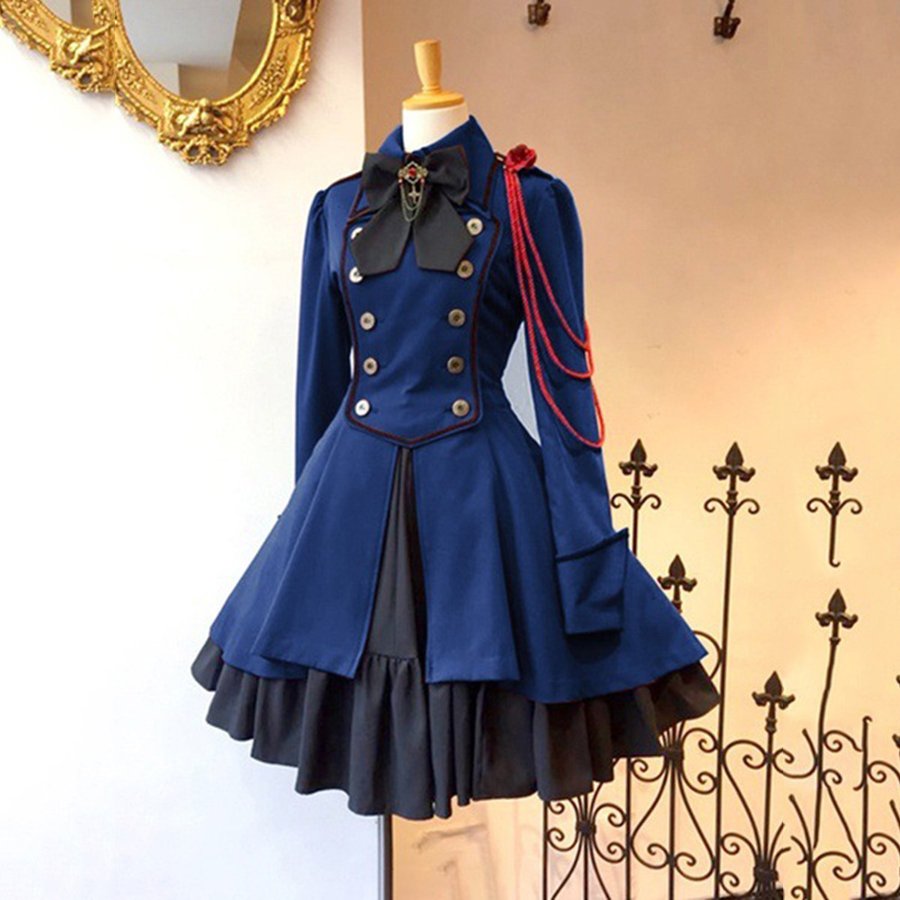 ワンピース フリル ツートン アイドル衣装 ハイローロリータワンピースドレスゴスロリ軍服ワンピース Opドレス ボタン リボン At Alita 通販 Yahoo ショッピング