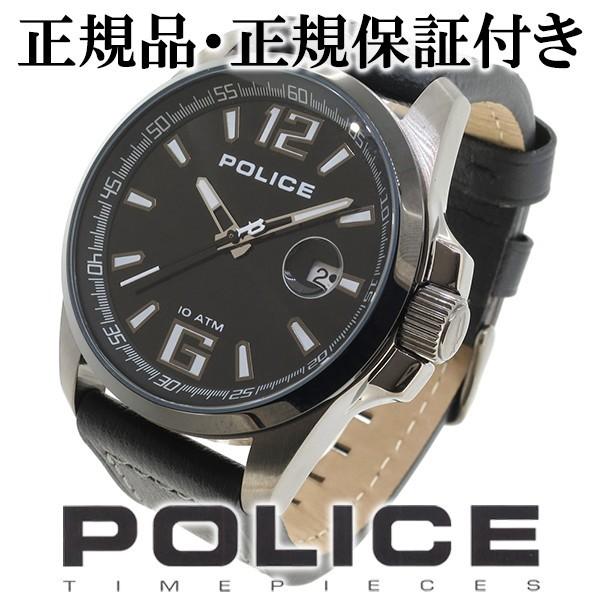 POLICE 腕時計 メンズ ブランド ポリス ランサー ブラック 革ベルト メンズ腕時計 POLICE