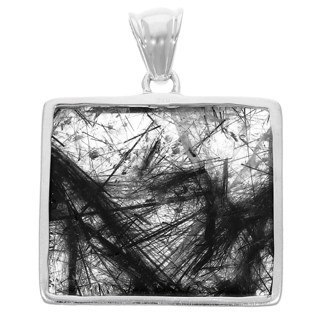 ブラックルチルクォーツ シルバー ペンダントトップ スクエア ブラック