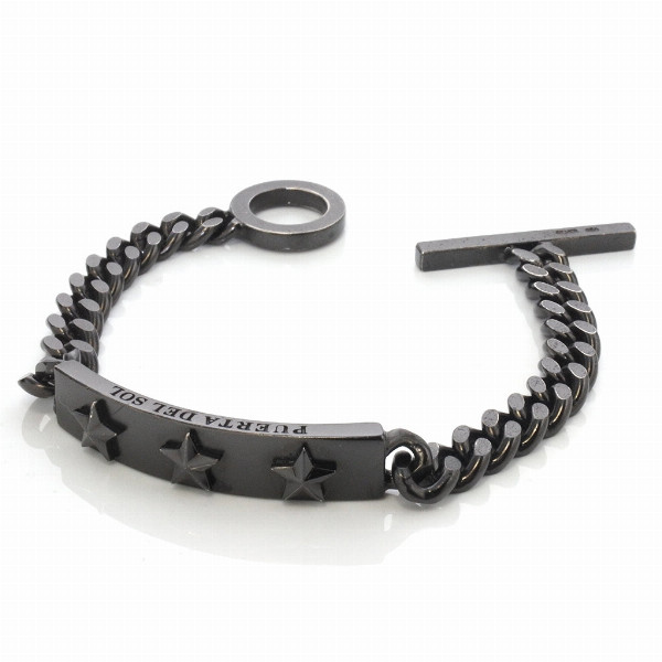 PUERTA DEL SOL ボックス プレート スター ID ブレスレット マットブラック Mサイズ シルバー950 チタンコーティング ユニセックス_1