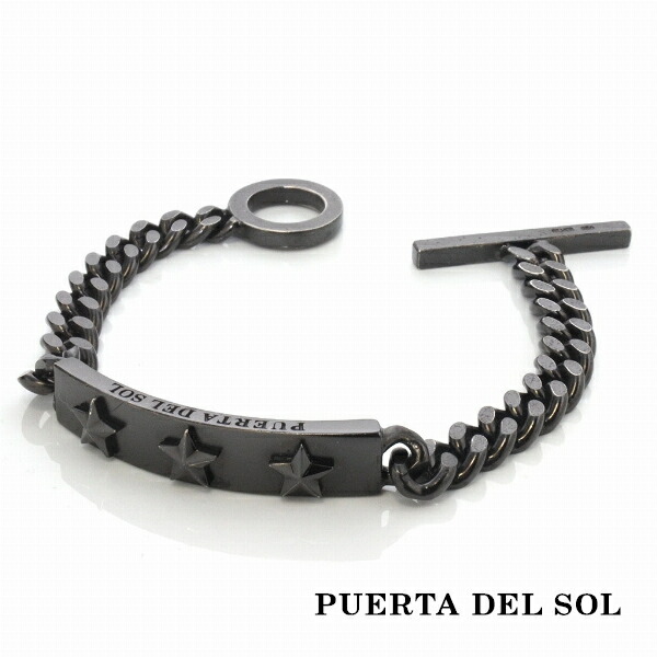 PUERTA DEL SOL ボックス プレート スター ID ブレスレット マットブラック Sサイズ シルバー950 チタンコーティング ユニセックス