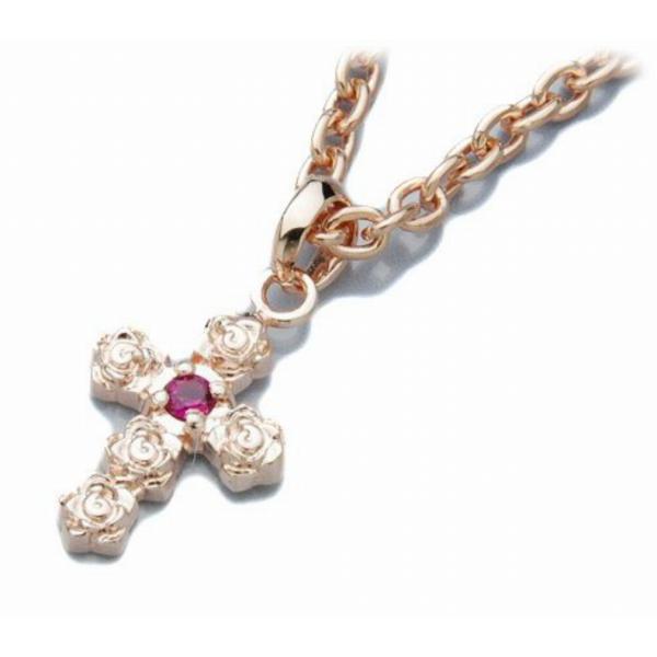 DEAL DESIGN クロス　ネックレス　薔薇 ローズクロスネックレス：ピンクゴールドコーティング