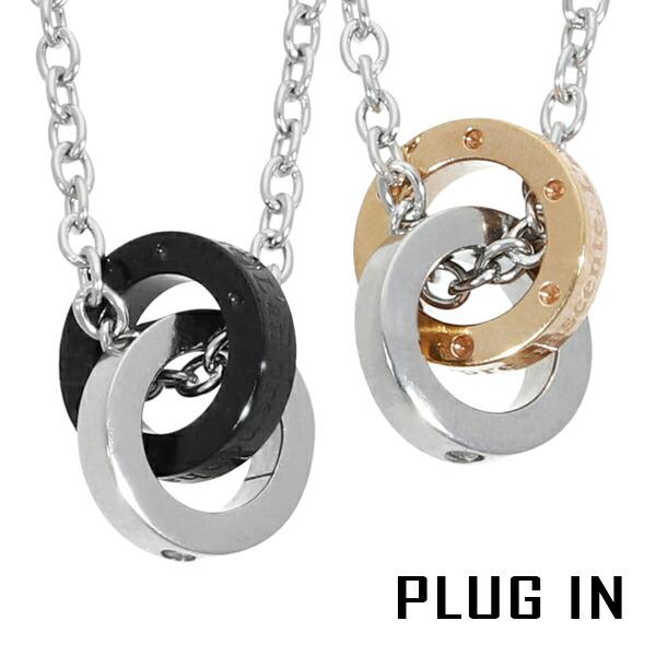 PLUG IN 選べる2カラー ツートンカラー ダブル リング ダイヤモンド ネックレス ブラック  ...