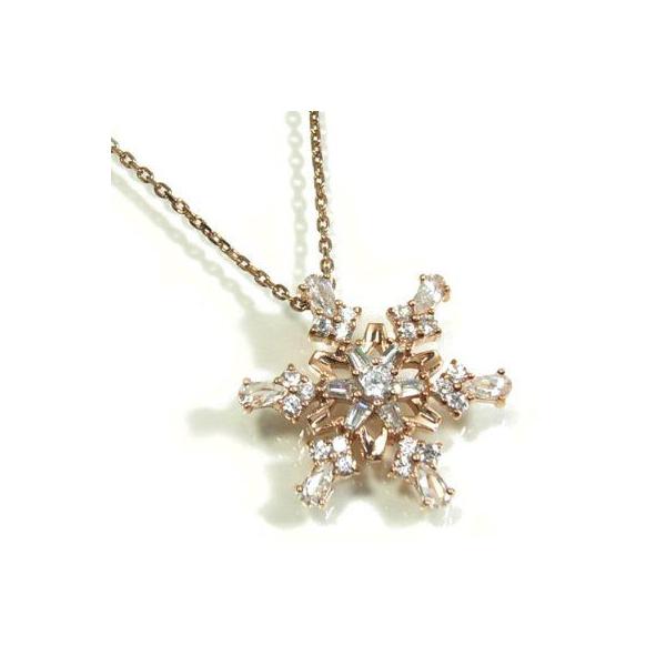 Yahoo! Yahoo!ショッピング(ヤフー ショッピング)雪の結晶 クリアーシルバーネックレス/ピンクカラージルコニア/雪柄/シルバー/ プレゼント