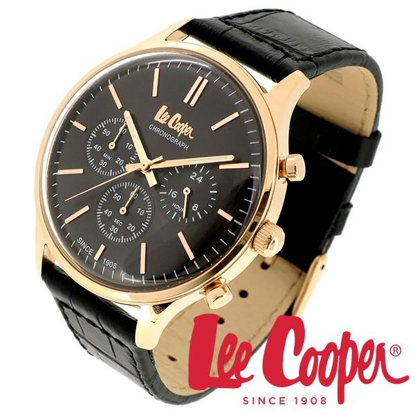 Lee Cooper リークーパー 腕時計 メンズ ブランド クロノグラフ 本革ベルト ブラック ゴールド 時計 Lee Cooper リークーパー