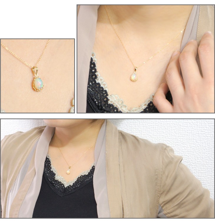 K18 Lucianna 天然 プレシャスオパール ドロップ ゴールド ネックレス