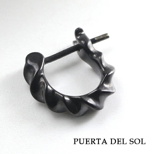 PUERTA DEL SOL 12.5mm インパラホーン ブラック フープピアス 1P 片耳用 ピアス シルバーアクセサリー シルバー950 チタンコーティング チタンポスト