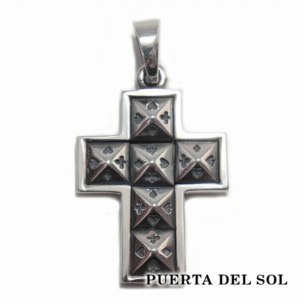 PUERTA DEL SOL シルバー スタッズクロス ペンダント(チェーンなし) シルバー950 ユニセックス シルバーアクセサリー 銀 SV950 ブリタニアシルバー