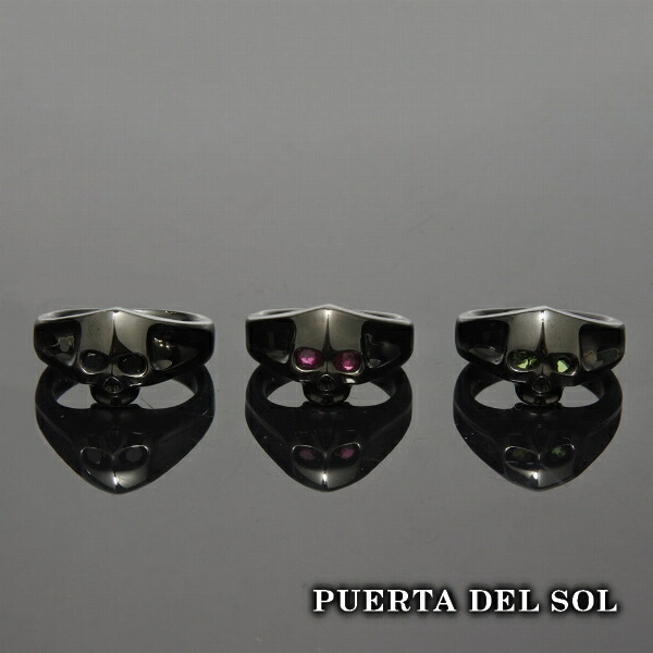 PUERTA DEL SOL ミニマム ブラックスカル リング(3号〜13号) ブラック シルバー950 チタンコーティング ユニセックス シルバーアクセサリー 銀 SV950