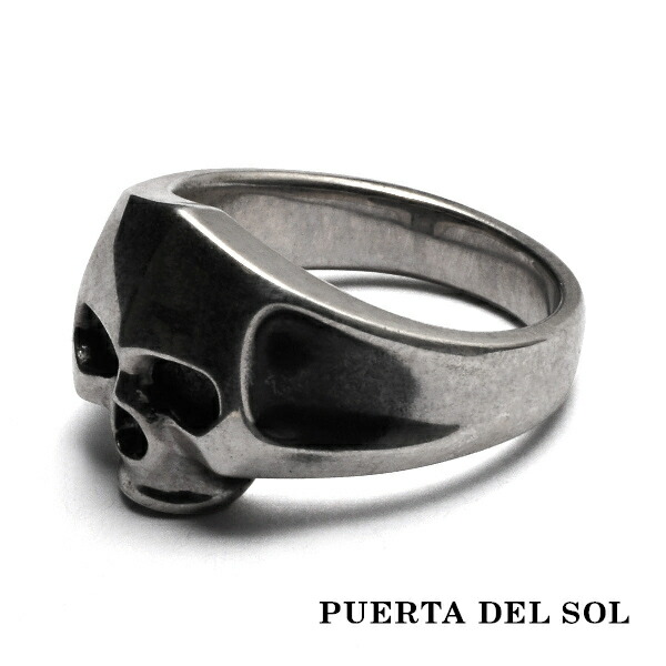 PUERTA DEL SOL エッジ ソリッド スカル リング(9号〜23号) シルバー950 ユニセックス シルバーアクセサリー 銀 SV950 ブリタニアシルバー