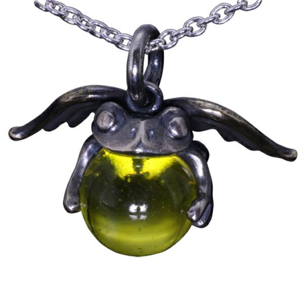 龍頭 天使蛙玉 (Yellow Glass) ネックレス チェーン付き ペンダント メンズ レディース シルバー シルバーネックレス メンズネックレス カエル 天使