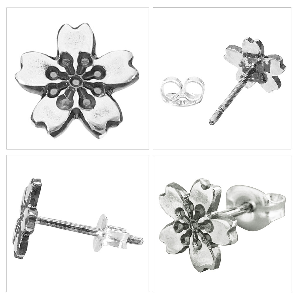 クロムハーツ　花デザイン　 シルバー　片耳用ピアス Binich（ビニッチ） シルバー925 和柄 桜フープピアス メンズ