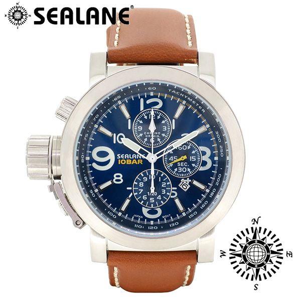 腕時計 メンズ ブランド シーレーン SE44 ブルー 牛本革ベルト メンズ腕時計