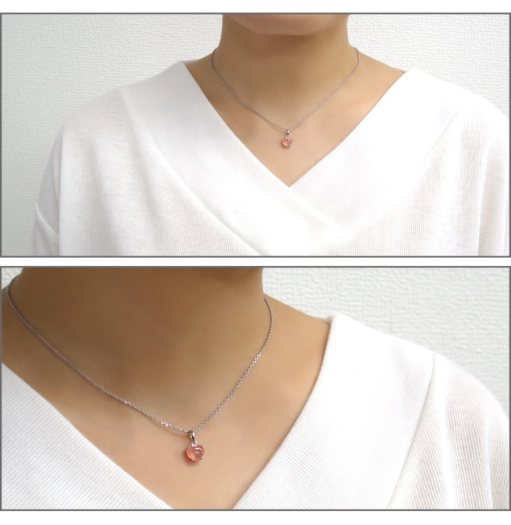 【オ 203】天然石 ストロベリークォーツハート型 silver ネックレス ストロベリークォーツ ネックレス レディース ハート シルバー