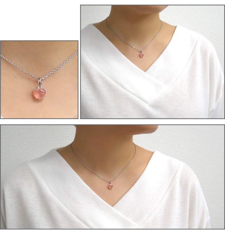 【オ 203】天然石 ストロベリークォーツハート型 silver ネックレス ストロベリークォーツ ネックレス レディース ハート シルバー