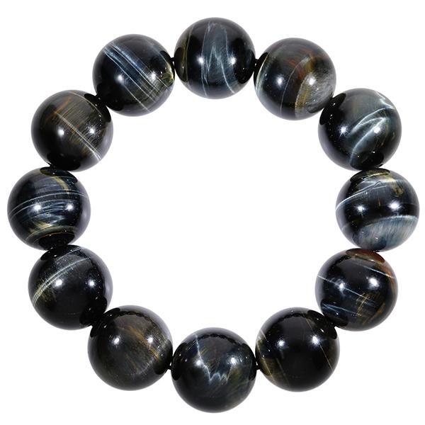 タイガーアイ ブレスレット 大玉 ブルーイエロー 18mm 18cm 青黄虎目