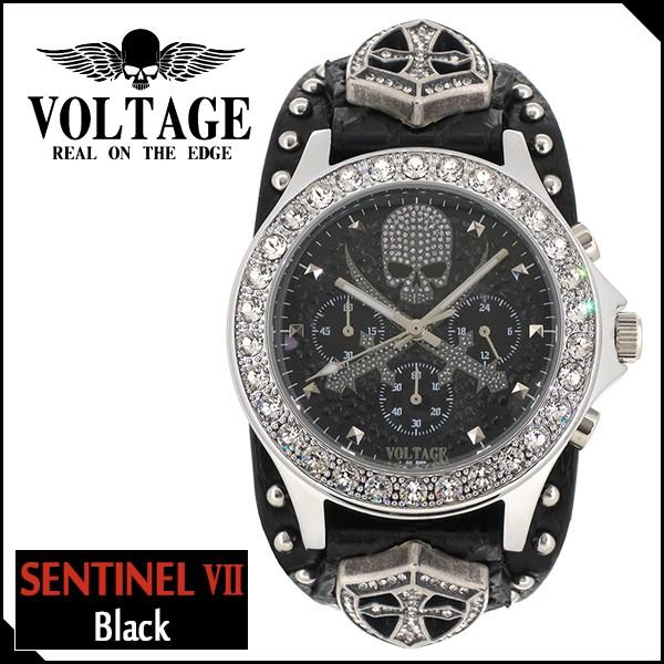 腕時計 メンズ スカル ドクロ ブランド センチネル7 ブラック クロスソード 革ベルト レザー ブレスレット VOLTAGE ボルテージ