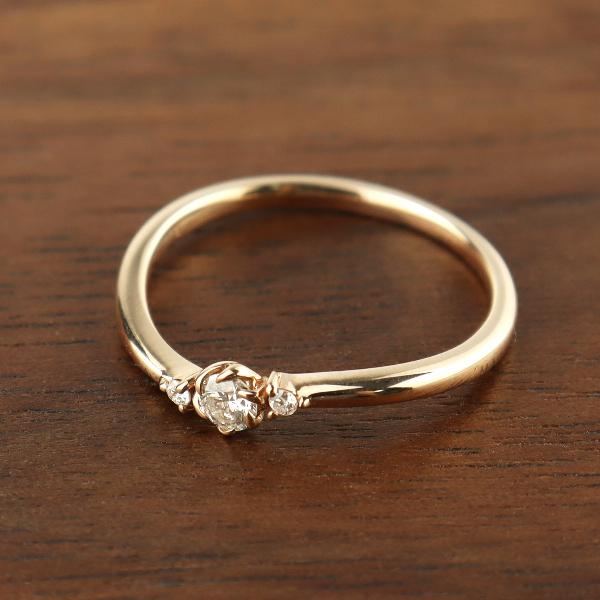 K18 ダイヤモンド カーブ リング 18金 18k ピンクゴールド 指輪 天然 ダイヤ 上品 可愛い かわいい シンプル 曲線 レディース