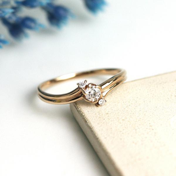 K18 ダイヤモンド カーブ リング 18金 18k ピンクゴールド 指輪 天然 ダイヤ 上品 可愛い かわいい 華やか 曲線 レディース