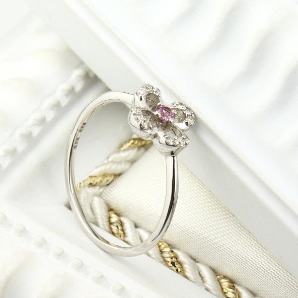 K18 ピンクサファイア ダイヤモンド フラワー リング 18金 18k