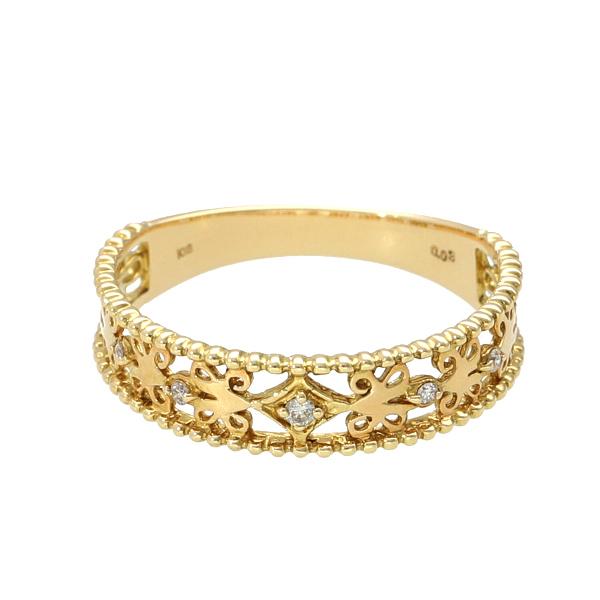K18 透かし アンティークデザイン ダイアモンド リング 18金 18k