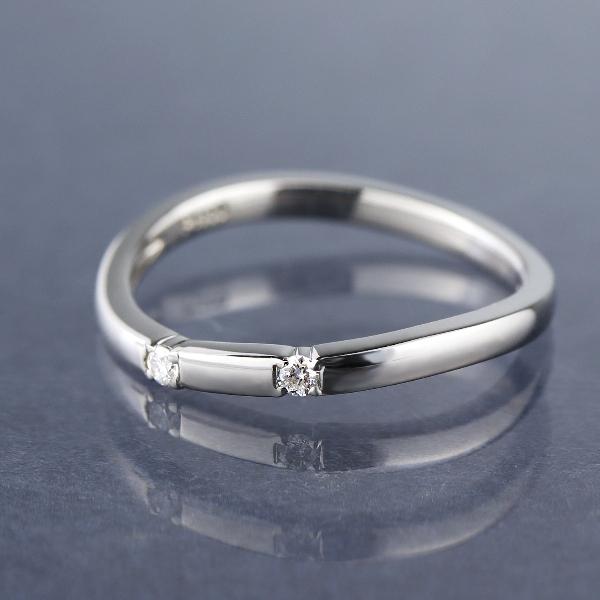 PT900 二粒 ダイヤモンド カーブ プラチナリング 指輪 プラチナ リング 天然 ダイヤ シンプル 甲丸 上品 普段使い レディース
