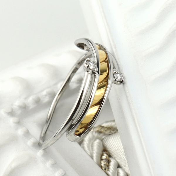 K18 PT900 バイカラー ダイヤモンド ツイスト リング 指輪 プラチナ