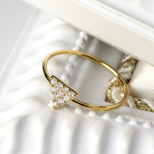 K18 0.1ct ダイヤモンド トライアングル パヴェ リング 指輪 18金 18k 
