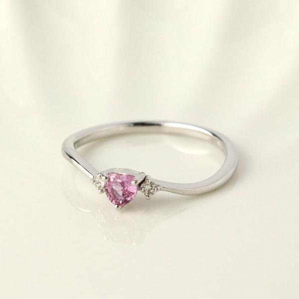 K18 ピンクサファイア ハート リング 指輪 ダイヤモンド 18金 18k ホワイトゴールド サファイア 天然石 可愛い レディース