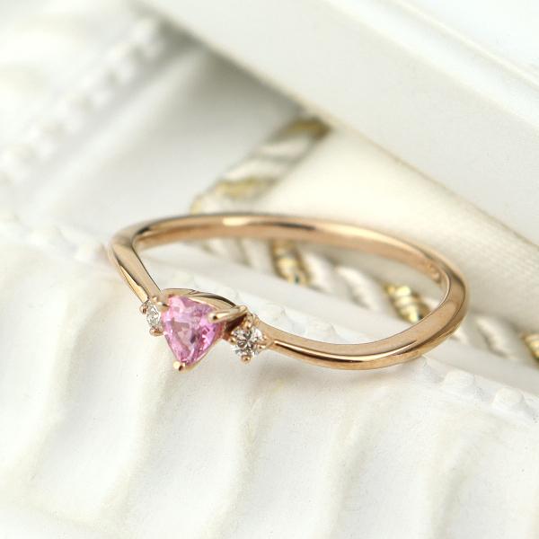 K18 ピンクサファイア ハート リング 指輪 ダイヤモンド 18金 18k ピンクゴールド サファイア 天然石 可愛い かわいい レディース