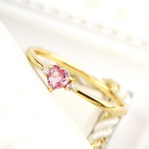 K18 ピンクサファイア ハート リング 指輪 ダイヤモンド 18金 18k ゴールド サファイア 天然石 可愛い かわいい レディース
