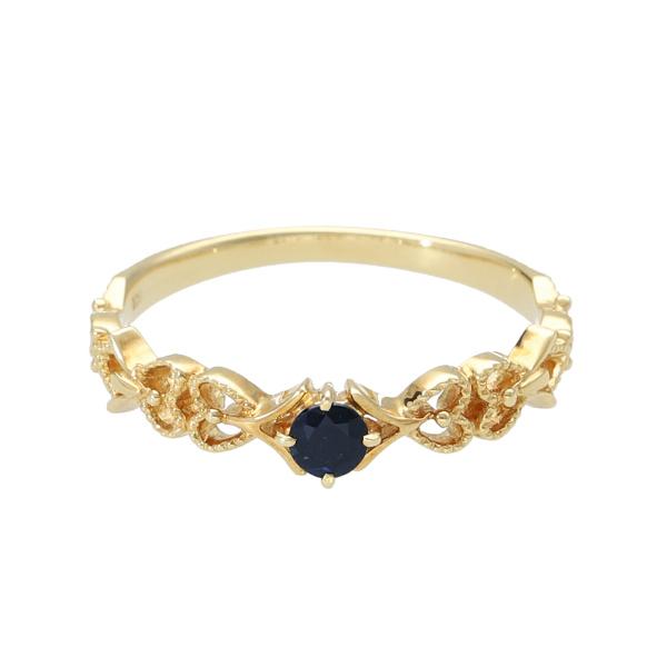 K18 サファイア 透かし ハート クラシカル リング 18金 18k ゴールド