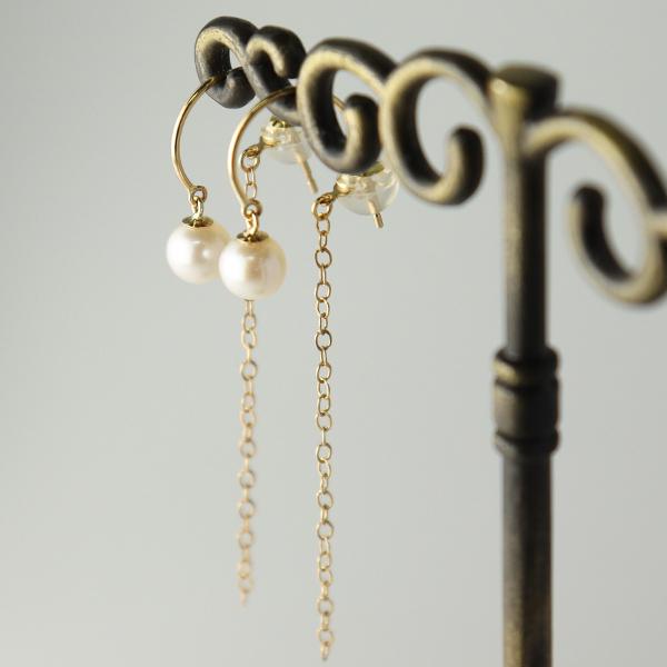 K18 あこや真珠ピアス ゴールド チェーン ピアス 2P 両耳用 18金 18k 