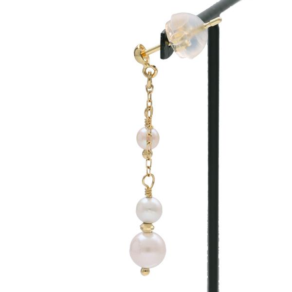 K18 あこや真珠ピアス ゴールド チェーン ピアス 2P 両耳用 18金 18k