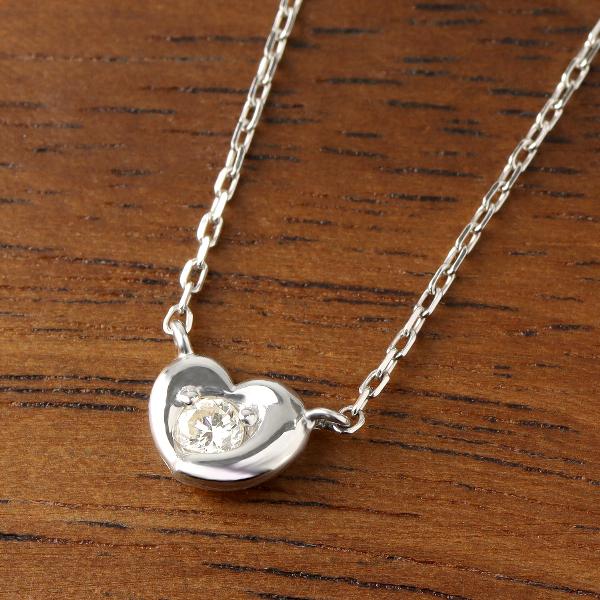 K18 一粒 ダイヤモンド ハート ネックレス 18金 18k ホワイトゴールド