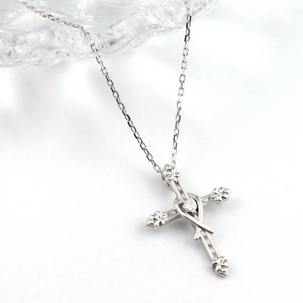 K18 ダイヤモンド クロス ネックレス 18k 18金 ホワイトゴールド
