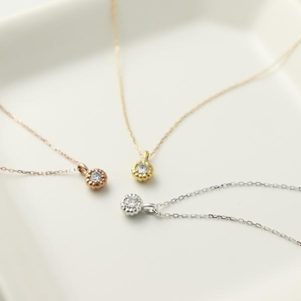 K18 一粒 天然 ダイヤモンド ピンクゴールド ネックレス 18金 18k