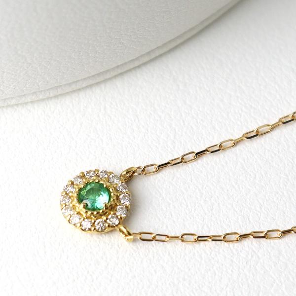K18 エメラルド ダイヤモンド サークル ネックレス 18金 18k ゴールド 
