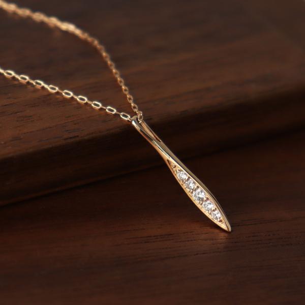 K18 ダイヤモンド バー ネックレス ピンクゴールド 0.1ct スティック