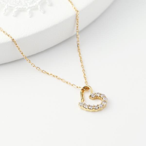K18 ダイヤモンド オープンハート ゴールド ネックレス 18金 18k