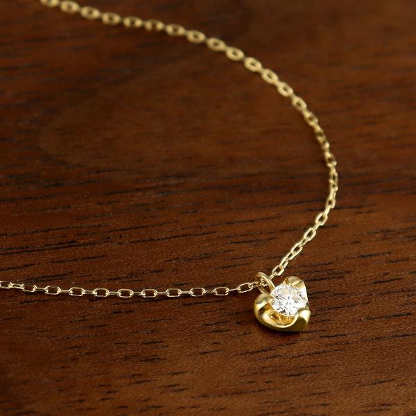 K18 ハート ダイヤモンド ネックレス 18金 18k ゴールド 一粒 天然