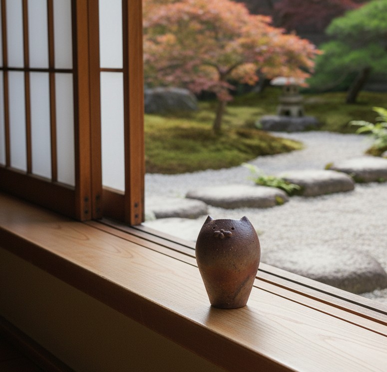 備前焼 花瓶 猫型 花入れ 一輪挿し◇登り窯焚き 作家 山村富貴子 24