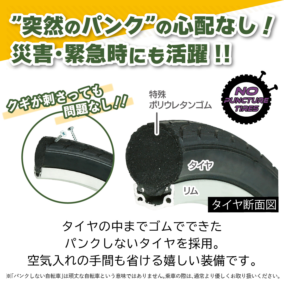 HUMMER ノーパンク　折りたたみ自転車 黒・黄色 前カゴ付き メーカー直送 HUMMER ノーパンク20インチ折畳自転車YE ハマー
