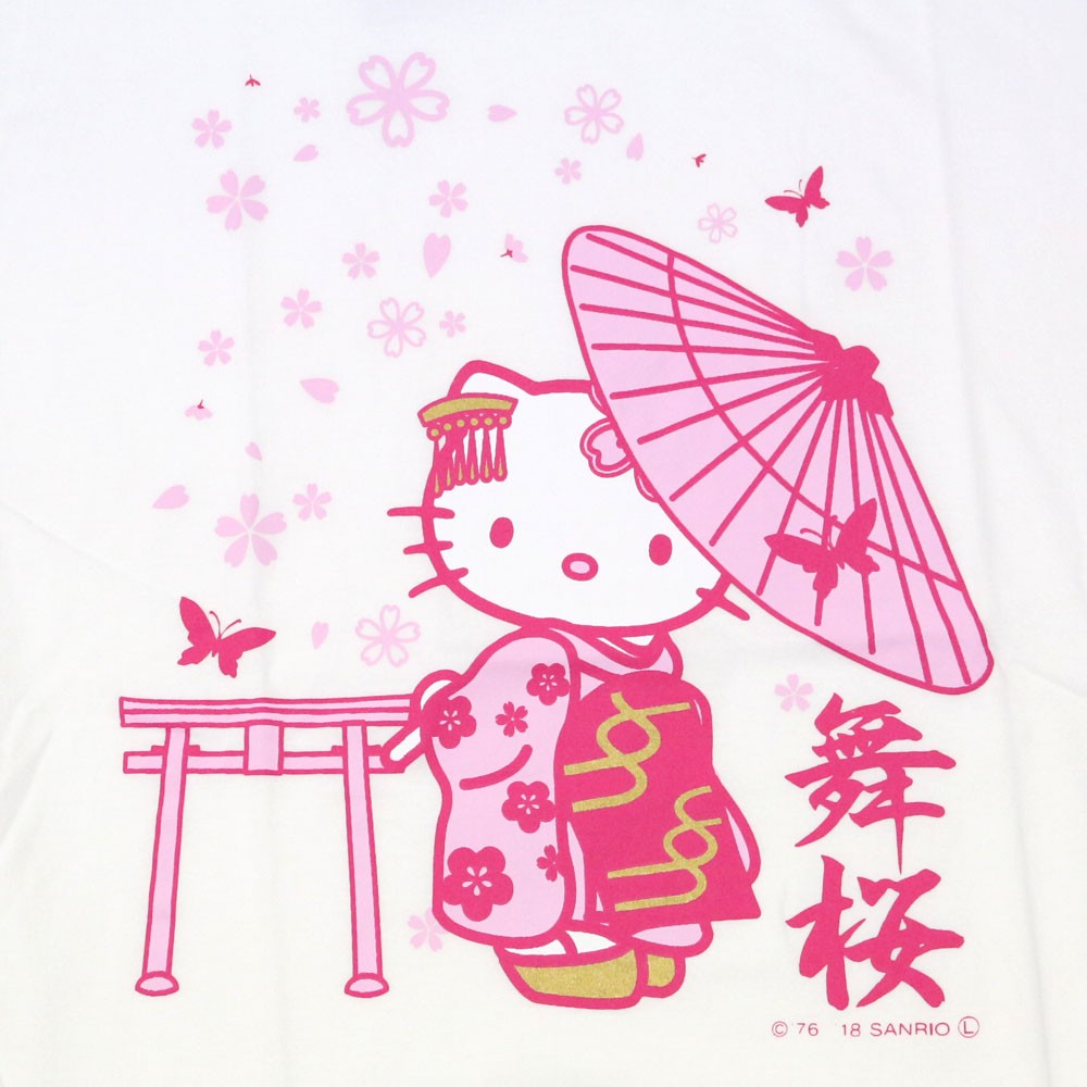 ハローキティ 日本限定 和風デザインキティちゃんTシャツ 番傘 桜 はろうきてぃ KT003-WHT
