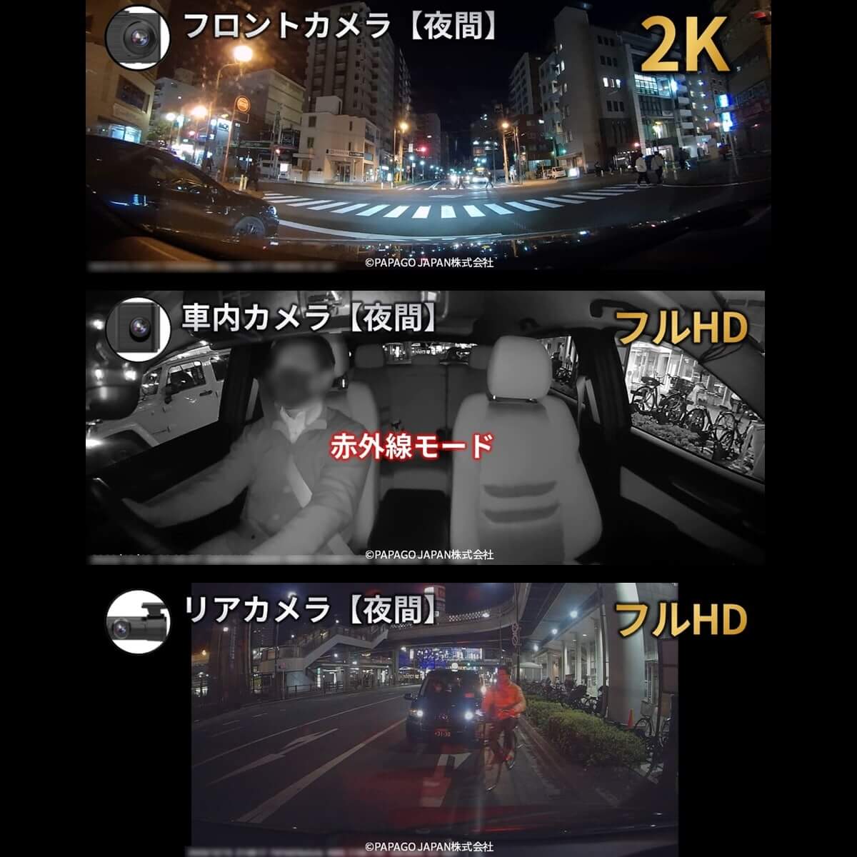 ぶつかった決定的瞬間は記録できてますか？その瞬間を見逃さない！まるごと490°記録する３カメラドライブレコーダー「GoSafe490G2K」GS490G2-64GB | PAPAGO! | 07