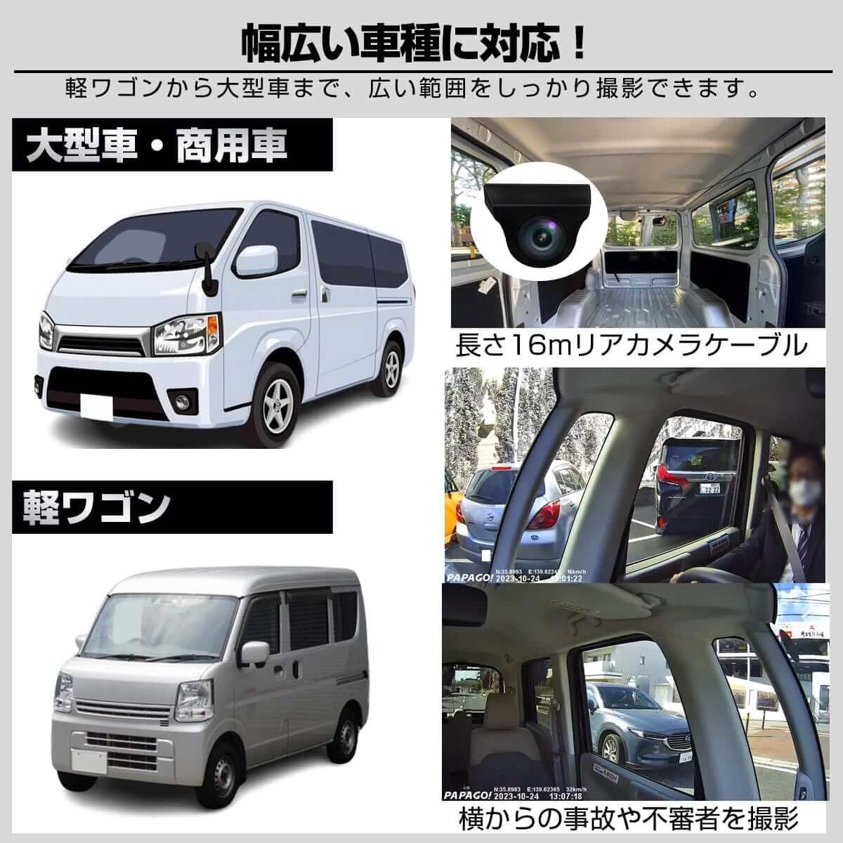4カメラ ドライブレコーダー GoSafe 640G　GS640G-64GB 前後左右 360° GPS内蔵 赤外線 リアカメラ 2K 1440p 400万画素 | PAPAGO! | 13
