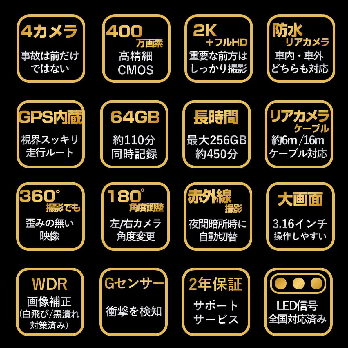 4カメラ ドライブレコーダー GoSafe 640G　GS640G-64GB 前後左右 360° GPS内蔵 赤外線 リアカメラ 2K 1440p 400万画素 | PAPAGO! | 01